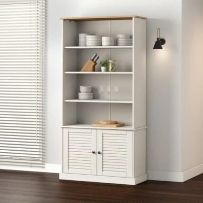 Image of NQJIBUE Shelving Bookcase VIGO White 85x35x170 cm Solid Wood Pine Bookcases &amp; Standing Shelves
