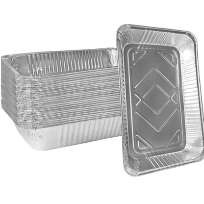 Image of HAYCH Takeaway Containers with Lids, Aluminium Foil Trays, Food Trays Lids,Dispose or Reuse Packs of 50 (25 x 25 4.5cm (Large))