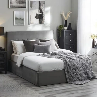 Image of Julian Bowen Shoreditch HIGH HEADBOARD Lift UP Storage Bed 135CM, Velvet, Double
