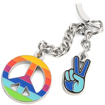 Image of TROIKA Small Peace KR22 68/CH Metal Keyring with 2 Pendants in Colourful Colour, multicoloured, 7,7cm, Modern