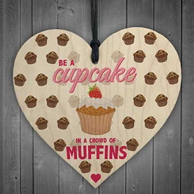 Image of RED OCEAN Be A Cupcake Novelty Wooden Hanging Heart Friendship Gift Funny Kitchen Sign