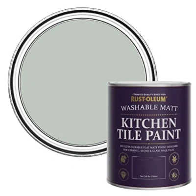 Image of Rust Oleum Green water resistant Kitchen Tile Paint in Matt Finish Chalk 750ml