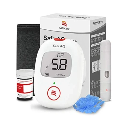 Image of Diabetes Test Kit, Blood Sugar Tester [2019 Upgrade] with Voice Reminder and Light Warning Glucose Monitor Strips x 25 Lancet 25, Sinocare Safe AQ Glucometer in mmol/L