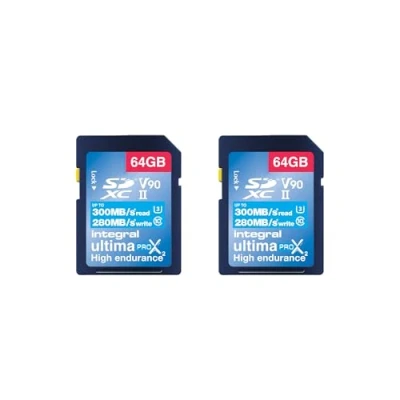 Image of Integral 64GB 2 Pack UHS II SD Card V90 Up to 300MBs Read and 280MBs Write Speed 1866X SDHC Professional High Memory