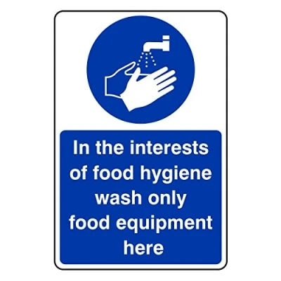 Image of 200mmx300mm In The Interests of Food Hygiene Wash Only Equipment Here Catering Sign Sticker Self Adhesive