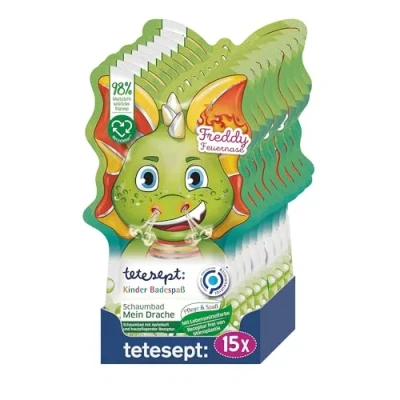Image of tetesept Children&#039;s Bath Fun Foam My Dragon with Fruity Apple Fragrance and Nourishing Skin Formula Strong Green Water 15 x 40 ml