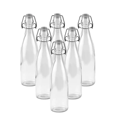 Image of simpa Vintage Style Clear Glass Bottles with Swing Top Lids. Round 500ml Set of 6