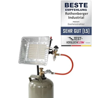 Image of ROTHENBERGER heater incl. piezo ignition, hose &amp; regulator, gas heater, top operated with propane For 5 Kg or 11 bottles