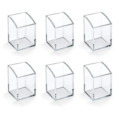 Image of OSCO Clear Acrylic Square Pen Pot 6 Pack Pencil Holder Desk Tidy Office Organiser Makeup Storage Cosmetics Display H10 x W7 D7 cm