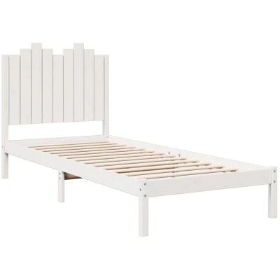 Image of vidaXL Extra Long Bed Frame without Mattress Solid Pine Wood, Slatted Base, Headboard, White, 100x210 cm