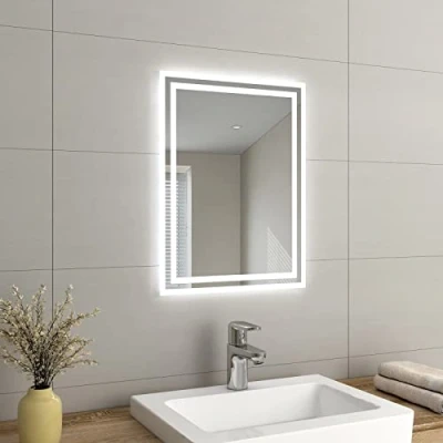 Image of EMKE LED Small Bathroom Mirror 450x600mm, Wall Mounted Bathroom/Bedroom Vanity with Lights Demister Pad, Easy Control Smart