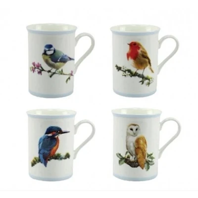 Image of Macneil Birds Set of 4 Mugs Robin Kingfisher Blue Tit Owl by Leonardo