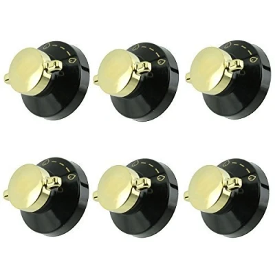 Image of Stoves Genuine Gas Oven / Cooker Hob Flame Control Knob (Black &amp; Gold, Pack of 6)