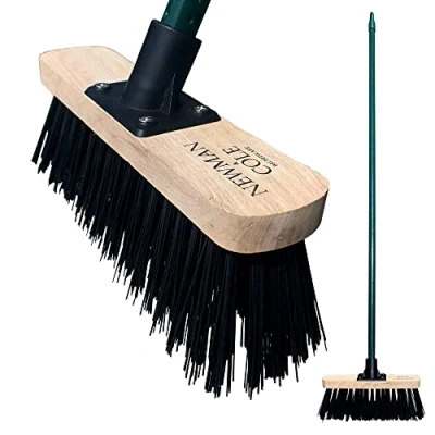 Image of Newman &amp; Cole Garden Broom Outdoor, 10 Stiff Yard Brush with Hard Synthetic PVC Bristles and 120cm Screw Fit Solid Metal Handle