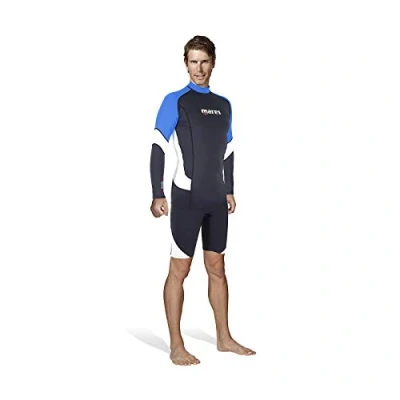 Image of Mares Mens Rash Guard Trilastic 412552 Short Sleeve Wetsuit, Blue, X Small
