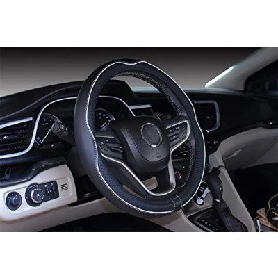 Image of Mayco Bell Small Size Steering Wheel Cover Anti Slip,Safety,Soft,Breathable,Durable,Full Surround,Comfortable Grip Microfiber Leather (14 14.25 inch, Black White)