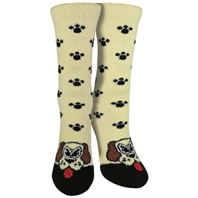 Image of Sock Snob Ladies/Womens Fluffy Non Slip Cute Novelty Slipper Socks with Animal Designs (4 7 UK, Dog)