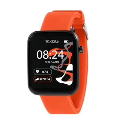 Image of Tikkers Kids Series 13 Smart Watch with Fitness Tracker, Alarm Clock, Camera, GPS Connection, Heart Rate Monitor, Step Counter, Touch Screen, Orange Silicone Strap