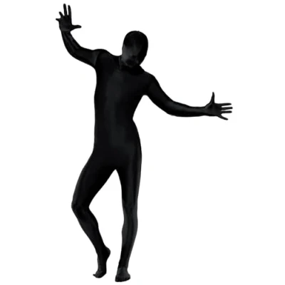 Image of Smiffys Second Skin Suit, Black with Bumbag, Concealed Fly &amp; Under Chin Opening, Fancy Dress, Comedy Dress Up Costumes