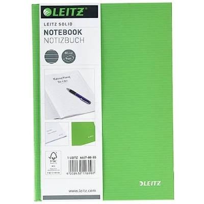 Image of Leitz A5 Hard Covered Notebook, Ruled, 90 gsm Ivory Paper, Solid Range, Light Green, 80 Sheets