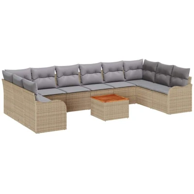 Image of vidaXL 11 Piece Garden Sofa Set with Cushions Beige Poly Rattan Acacia