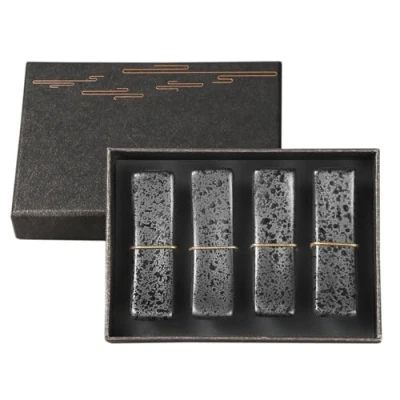 Image of Chopsticks Holder Set of 4 Ceramic Chopstick Stand Rest Rack Spoon Fork Knife (Black)