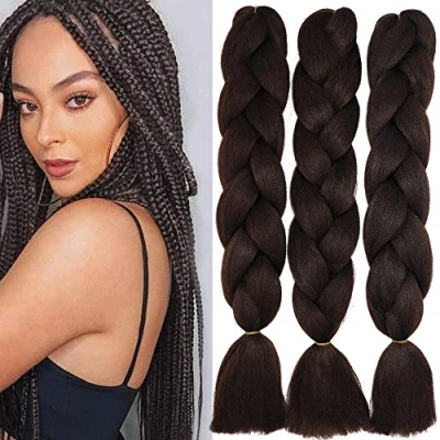 Image of 24&quot; Braiding Hair Extension Jumbo Braids Synthetic 3bundles/pack Kanekalon Crochet Afro Box Braid Heat Resistent (Medium Brown)