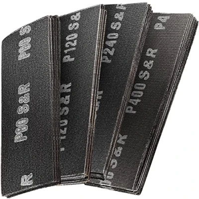 Image of S&amp;R Drywall Sanding Disc Set 40 Grid Linen Sheets (10 x P80, P120, P220, P400) 280 93 mm Heavy Duty Silicon Carbide Grain Ideal for Drywall, Wood, Metal