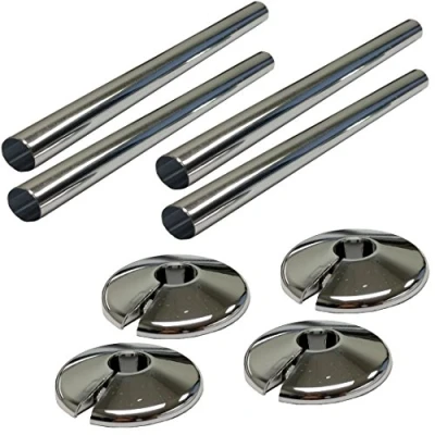 Image of 6 x Radiator Pipe Sleeve Covers and Collars in Chrome Effect 15mm 200mm