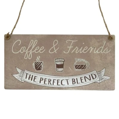 Image of Second Ave Coffee &amp; Friends Wooden Hanging Gift Rectangle Home Cafe Friendship Sign Plaque