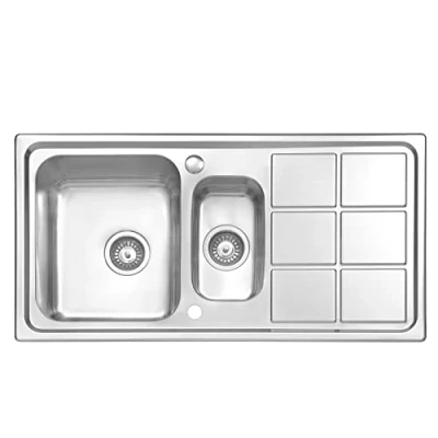 Image of JASSFERRY Brilliant Stainless Steel Kitchen Sink 1.5 One Half Square Bowl Rome Design Rectangle Drainer with Strainer Waste, 970 X 500 mm