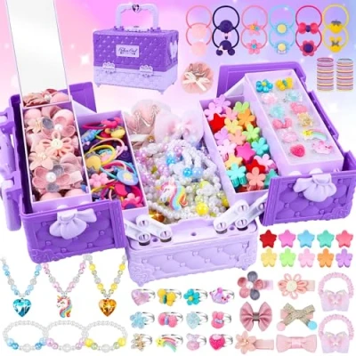 Image of Jewelry Toys for Girls, 172Pcs Jewel Rings, Necklaces, Bracelets, Hair Ties, Clips, Princess Dress Up Pretend Play Set, Gift Age 3 4 5 6 7 8 9+ Girls Kids Toddlers
