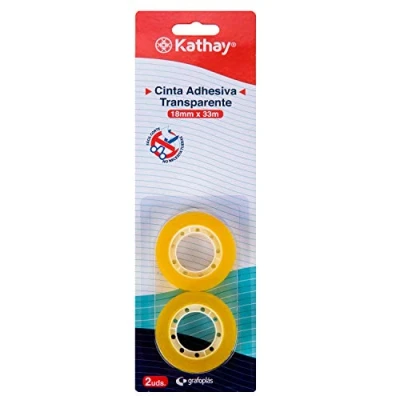 Image of Kathay 86003100 Blister Pack of 2 Transparent Adhesive Tapes, 18 mm x 33 m, High Resistance
