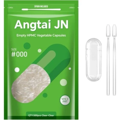 Image of ANGTAI JN Empty Capsules Size 000, 500 Count DIY Clear Vegetarian and Vegan Pill Capsules,with Filling Kit,Kosher,ISO9001,Gluten Free, Halal Certified,Non GMO Certified