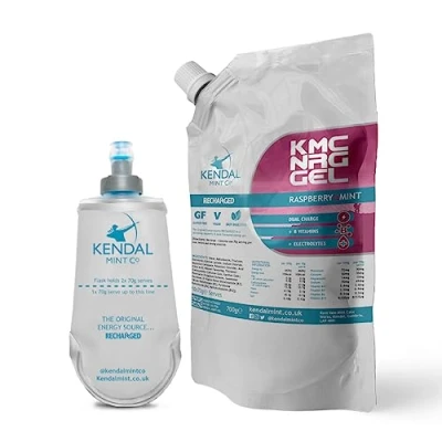 Image of KMC NRG Gel Energy &amp; Refillable 150ml Flask Refreshing Raspbery Mint, Vegan, Gluten Free (10x70g Serves Flask)