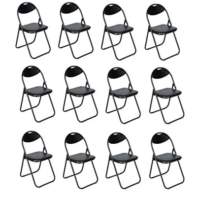 Image of Nyxi Set of 12 X Folding Chair Padded Paris Faux Leather Home Office Dining (12 Chairs, Black)