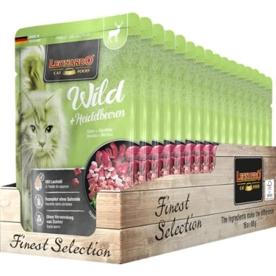 Image of Leonardo Fresh Bag [16 x 85 g Multipack] Grain Free Wet Food for Cats Complete in Single Portion (Wild + Blueberry, g)