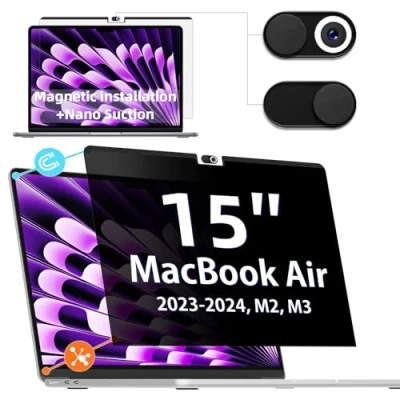 Image of IPROKKO Magnetic Privacy Screen Protector, for MacBook Air 15 Inch (2023 2024, M2, M3) A2941 A3114, Removable Anti Glare Blue Light Mac 15.3 Laptop Black Private Filter