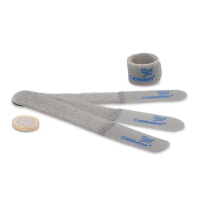 Image of Cablesson Reusable Releasable Hook and Loop Nylon Cable Ties Pack of 30 Slim Straps Keep wire cord tidy Grey