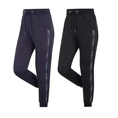 Image of LeMieux Women&#039;s Elite Joggers in Black with Branded Woven Tape Relaxed Fit Activewear Brushed Back Ladies Sports Trousers UK 14