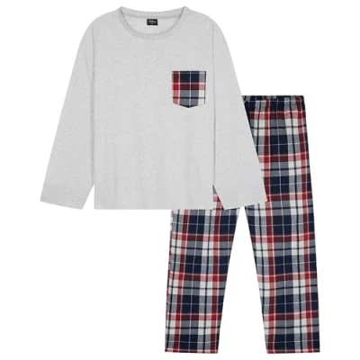 Image of CityComfort Mens Pyjamas Set, Warm Teenagers Loungewear Winter Nightwear Long Sleeve PJs, Birthday Xmas Gifts for Men (Grey, L)