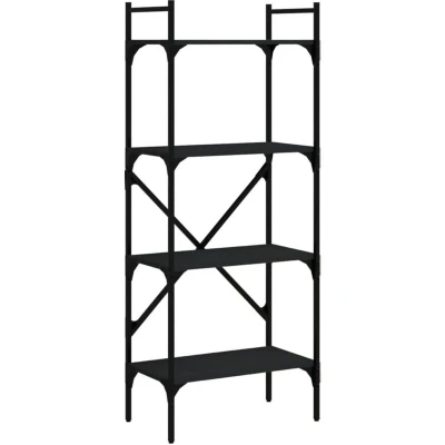 Image of vidaXL 4 Tier Freestanding Bookcase: Modern Industrial Style Bookshelf with Sturdy Steel Frame and Spacious Shelves in Black