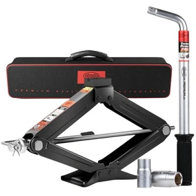 Image of Heyner Germany 2 Ton Scissor Jack Stand L Wheel Wrench Lug Brace Extendable Tyre Change Kit Car Van 347200+417100