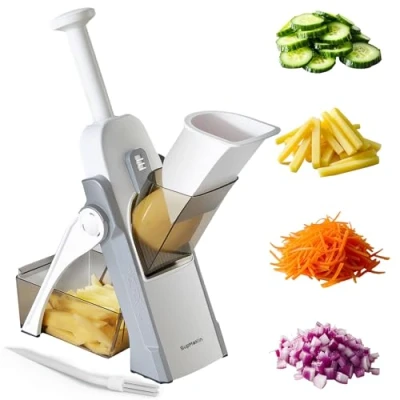 Image of SUPMAKIN Safest Mandoline Vegetable Slicer/Chopper, Potato Chip Cutter, Multifunctional Veg Chopper with 4 Cutting Modes to Slice, Dice, Chop, Julienne, Best Kitchen Gadgets Once for All Gray