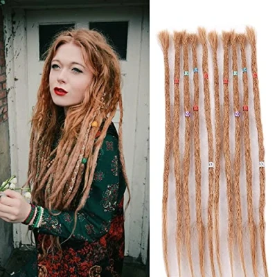 Image of Dsoar 100% Human Hair Dreadlock Extensions 20 Inch 10 Strands/Pack Handmade Crochet Dreadlocks Extension For Women/Men (Light Brown Color)