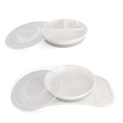 Image of Twistshake Baby Tableware Set Mini + Divided Plate Suction Placemat (31x17cm) BPA Free Training White