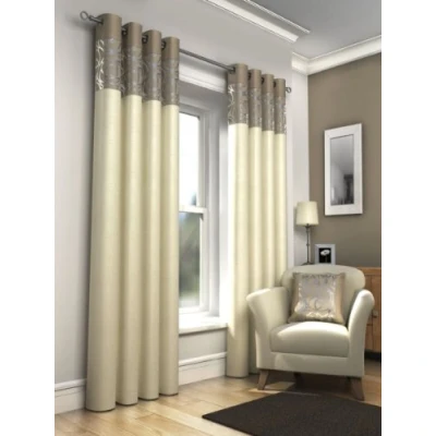 Image of Ideal Textiles Skye Natural &amp; Cream Lined Eyelet Curtains (66&quot; Wide x 72&quot; Drop)