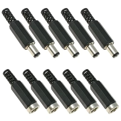 Image of 2.1mm x 5.5mm Male + Female Pair DC Power Plug Socket Jack Connector (5 Pairs)