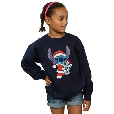 Image of Disney Girls Lilo and Stitch Christmas Sweatshirt Navy Blue 12 13 Years