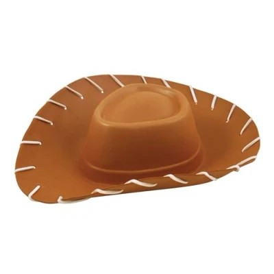 Image of HENBRANDT 1 x Adult Brown Cowboy Hat EVA Foam Wild West Cowgirl with Wide Brim and White Stitches Toy Sheriff One Size Halloween Fancy Dress Accessories for Men Women 
